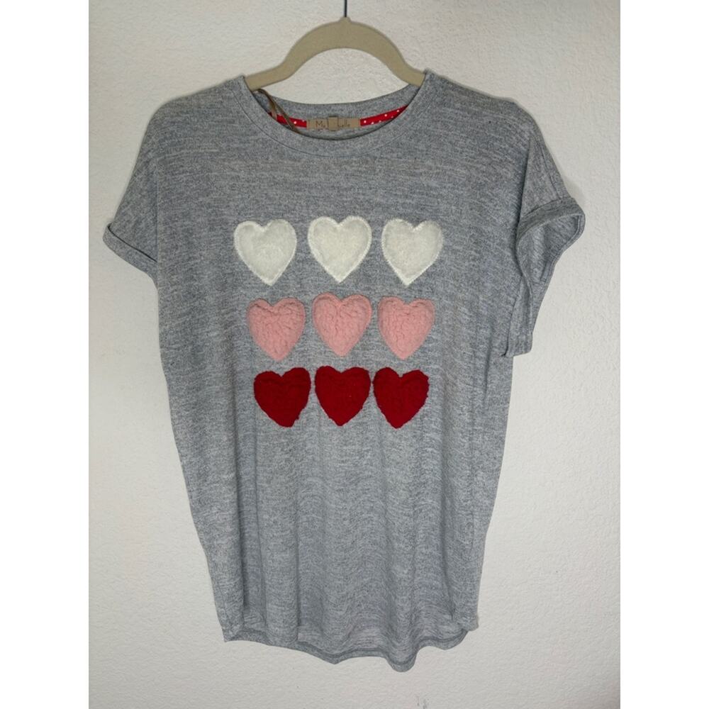 My Danielle Gray Heart Applique Tee with White, Pink & Red Hearts small